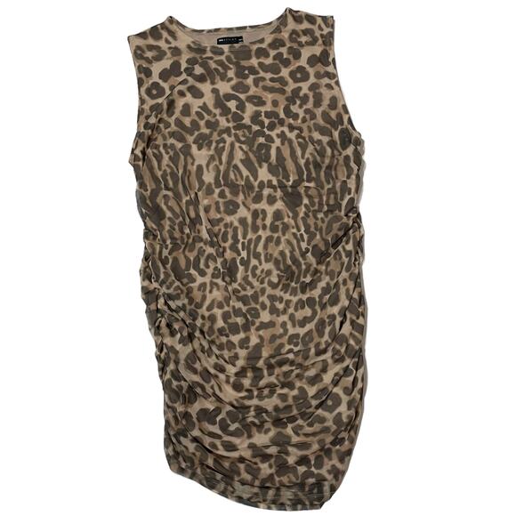 ASOS Design Curve Sleeveless Ruched Mesh Mini Dress - Leopard Print-multi -US 16 - Picture 5 of 16